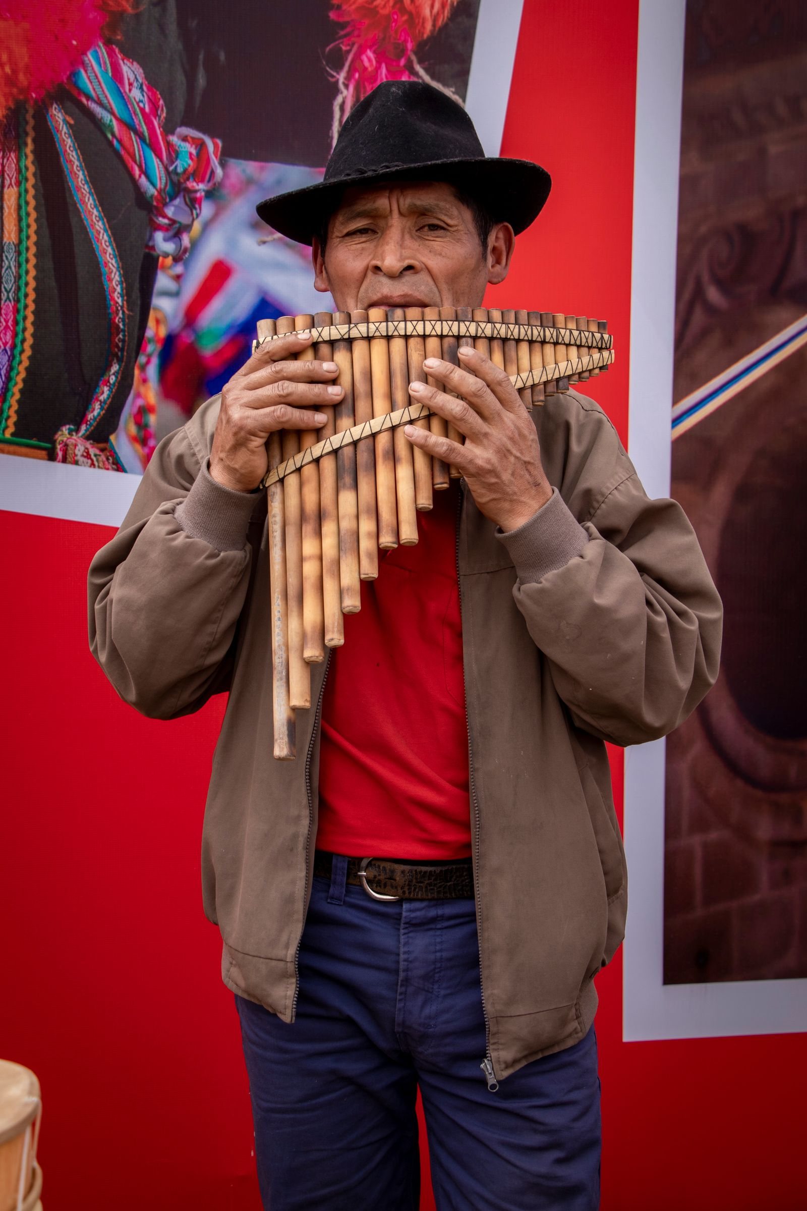 Stock photo: a musician playing panpipes